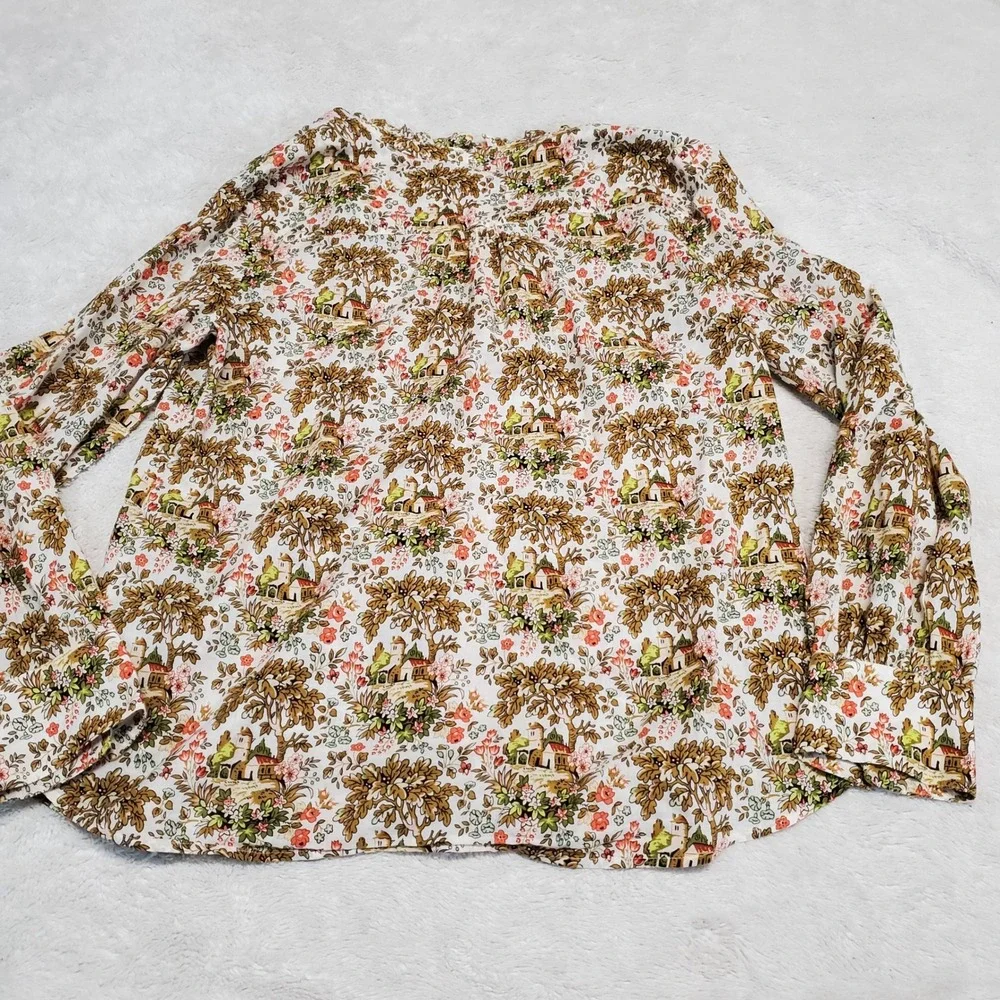 Talbots Cream Tuscan Long Sleeve Blouse Top Medium Classic Office Artsy Eclectic - Picture 5 of 9